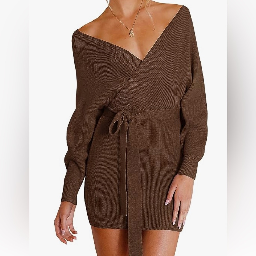 Brown batwing sweater dress